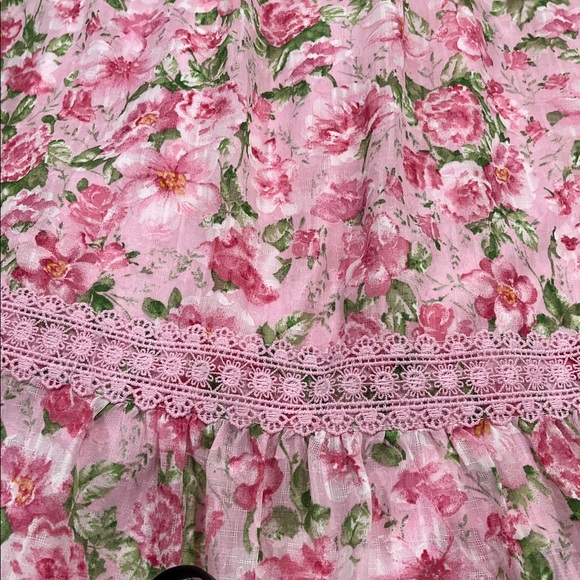 Blu Pepper Pink Floral Dress Cottagecore Lace Trim Feminine Romantic Summer M - Picture 6 of 10